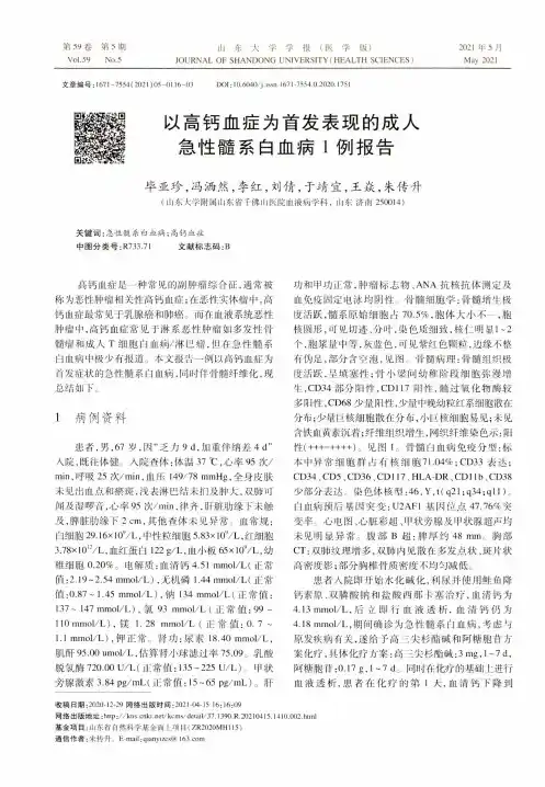 以高钙血症为首发表现的成人急性髓系白血病1例报告