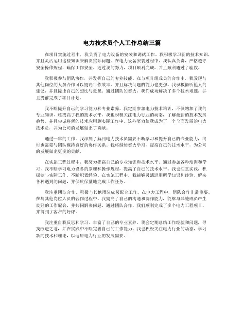 电力技术员个人工作总结三篇