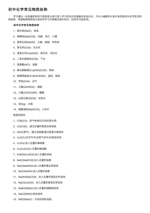 初中化学常见物质俗称