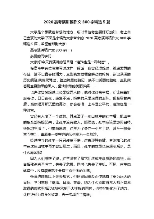 2020高考演讲稿作文800字精选5篇
