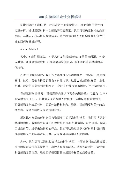 XRD实验物相定性分析解析
