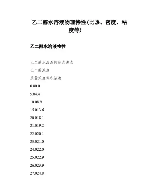乙二醇水溶液物理特性(比热、密度、粘度等)