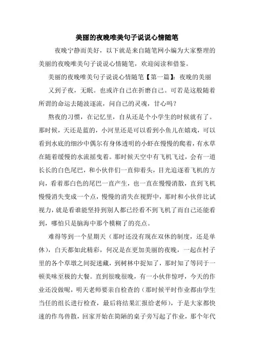 最新美丽的夜晚唯美句子说说心情随笔