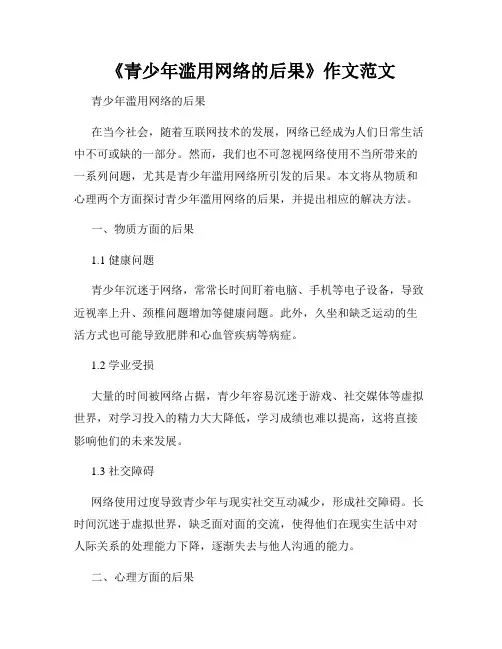 《青少年滥用网络的后果》作文范文