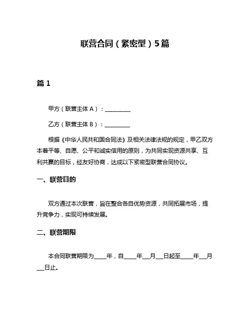 联营合同(紧密型)5篇