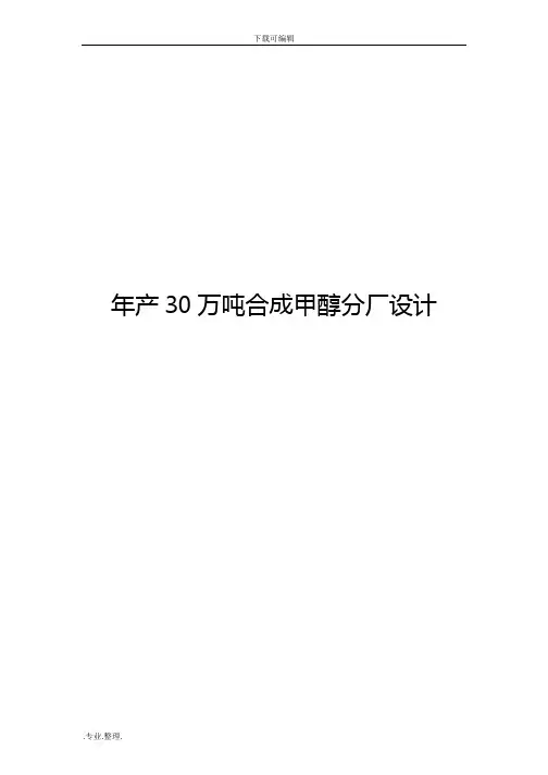 年产30万吨合成甲醇项目初步设计说明书