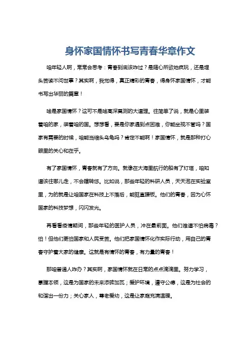 身怀家国情怀书写青春华章作文