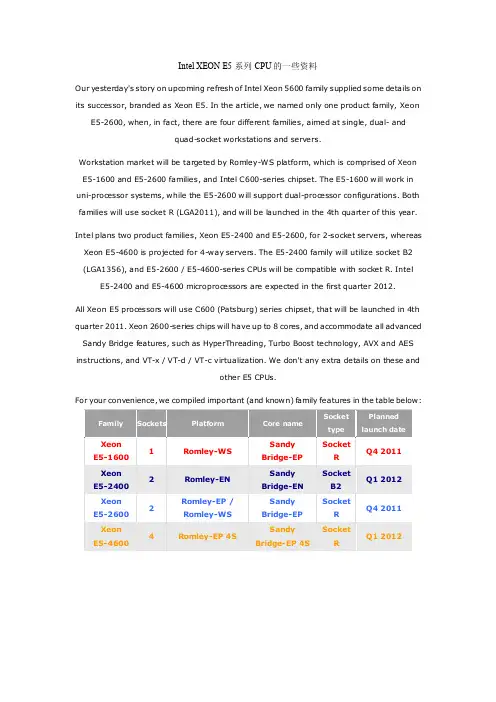 IntelXEONE5系列CPU的一些资料