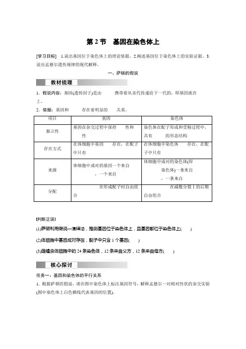 高中生物必修二 学习笔记 第2章 第2节 基因在染色体上