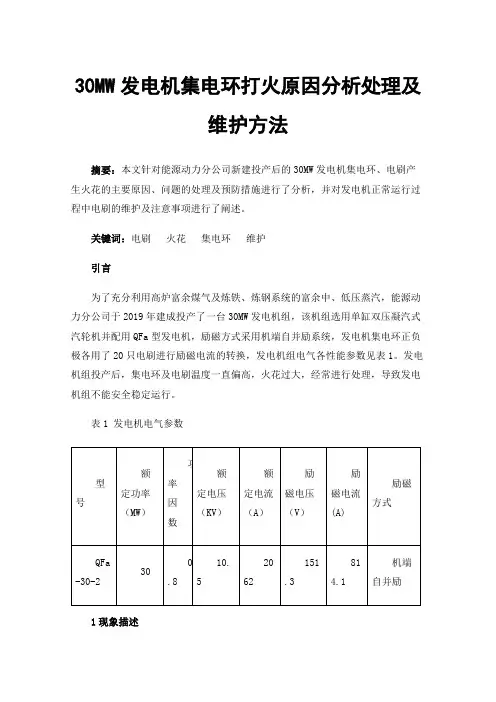 30MW发电机集电环打火原因分析处理及维护方法