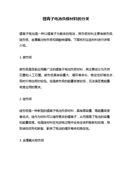 锂离子电池负极材料的分类