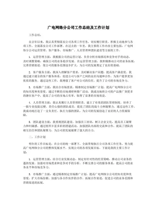 广电网络分公司工作总结及工作计划