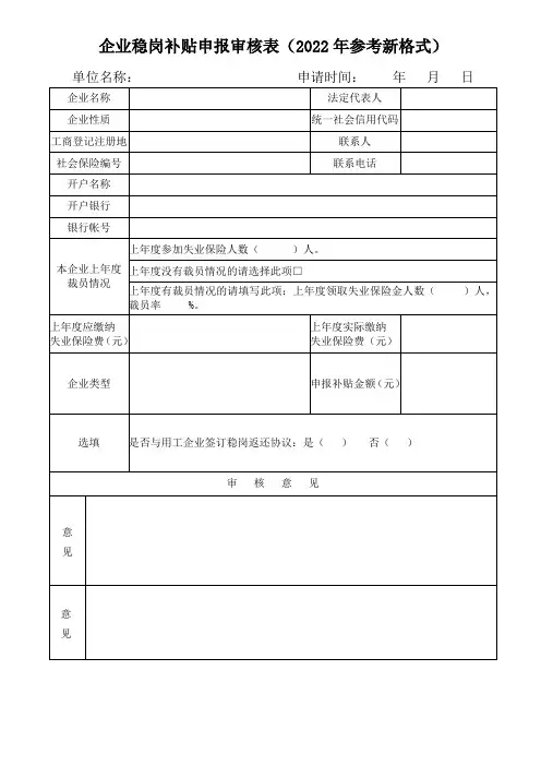 企业稳岗补贴申报审核表(2022年参考新格式)