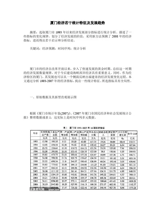 厦门经济若干统计特征及发展趋势