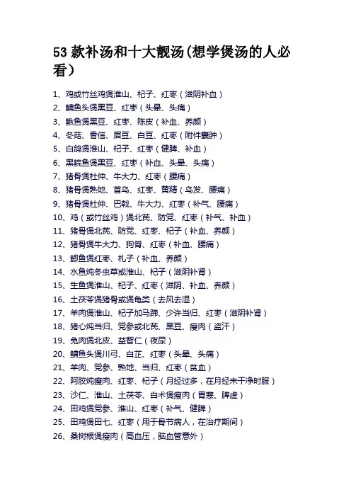 53款补汤和十大靓汤(想学煲汤的人必看)
