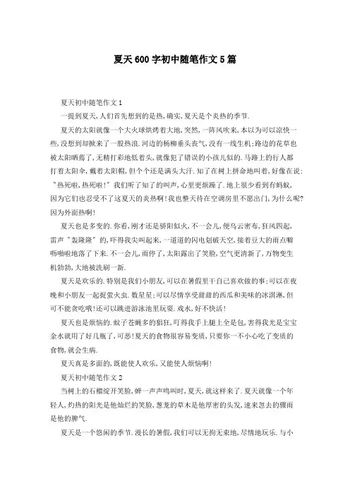 夏天600字初中随笔作文5篇