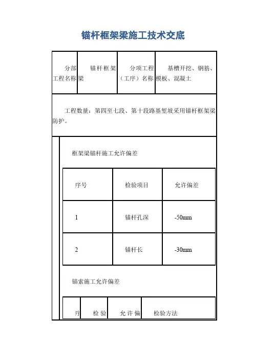 锚杆框架梁施工技术交底