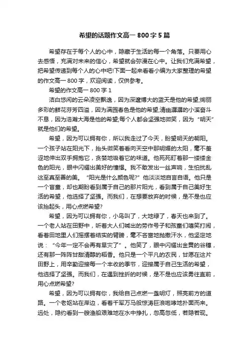 希望的话题作文高一800字5篇