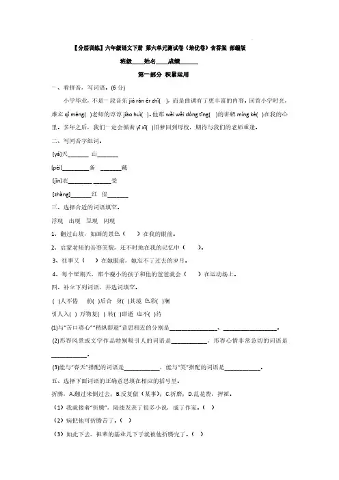 【分层训练】六年级语文下册 第六单元测试卷(培优卷)含答案 部编版