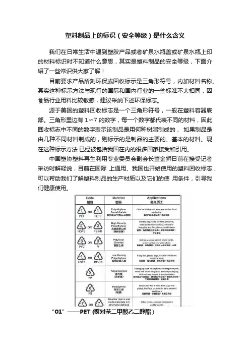 塑料制品上的标识（安全等级）是什么含义