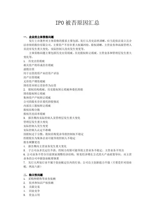 IPO被否原因汇总