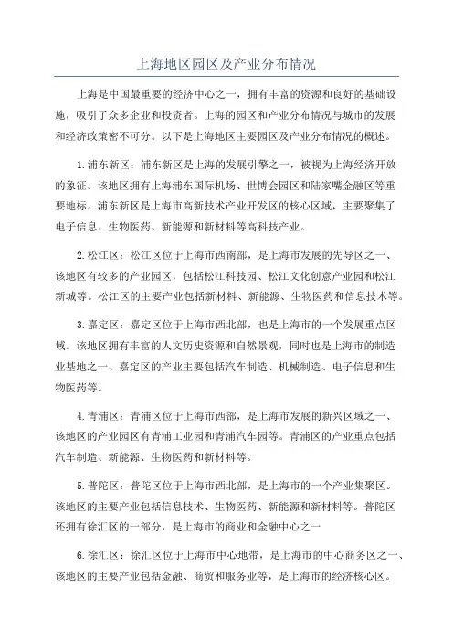 上海地区园区及产业分布情况