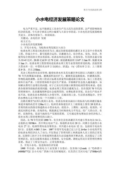 小水电经济发展策略论文