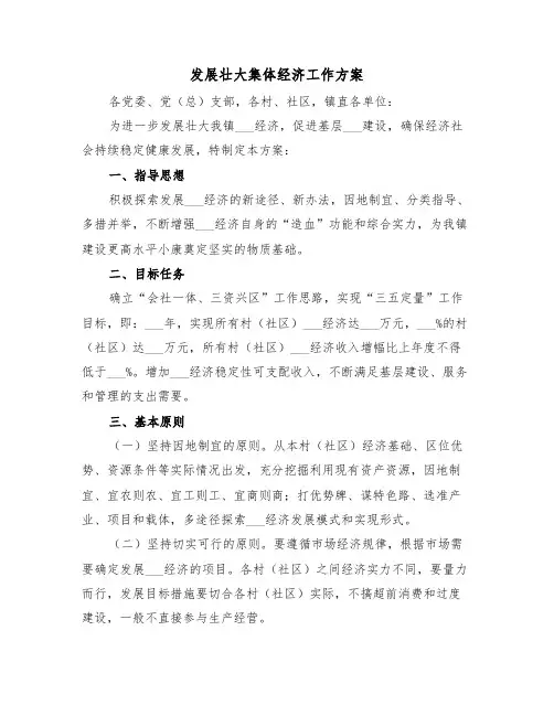发展壮大集体经济工作方案(二篇)