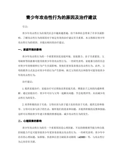 青少年攻击性行为的原因及治疗建议