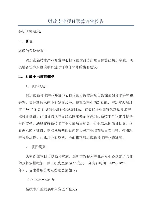 财政支出项目预算评审报告