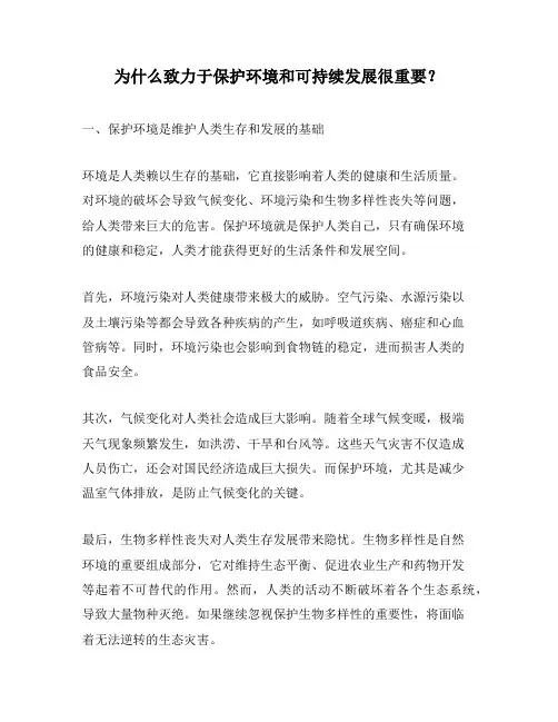 为什么致力于保护环境和可持续发展很重要？