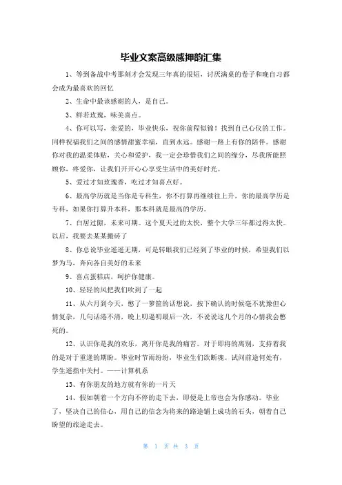 毕业文案高级感押韵汇集