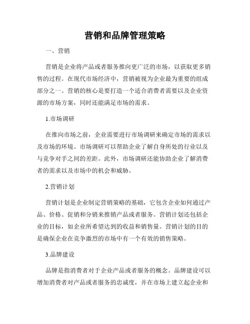 营销和品牌管理策略