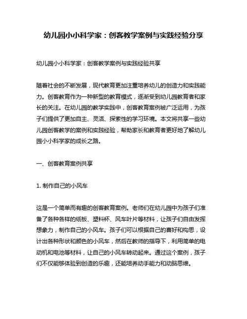 幼儿园小小科学家：创客教学案例与实践经验分享