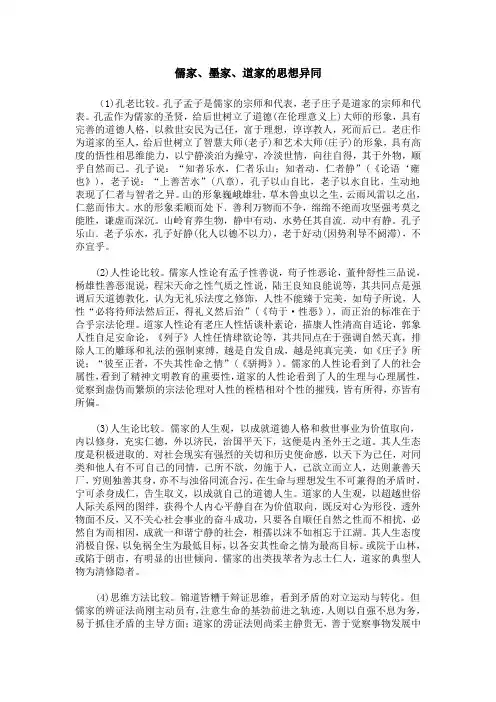 儒家、道家、墨家思想比较(转)