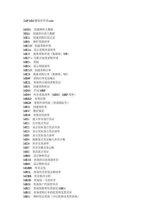 SAP MM 常用T-CODE