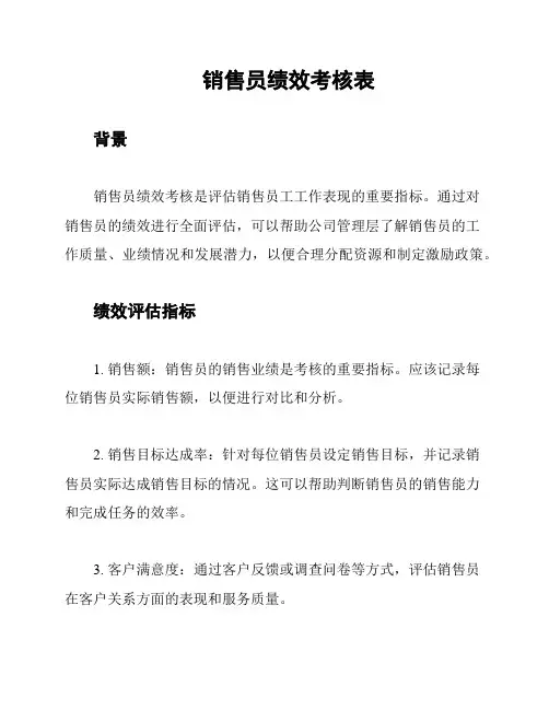 销售员绩效考核表