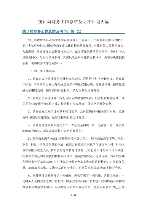 统计局财务工作总结及明年计划6篇