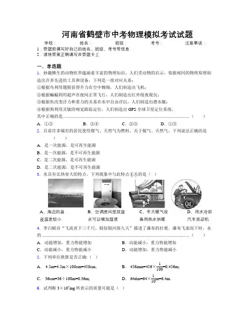 最新河南省鹤壁市中考物理模拟考试试题附解析