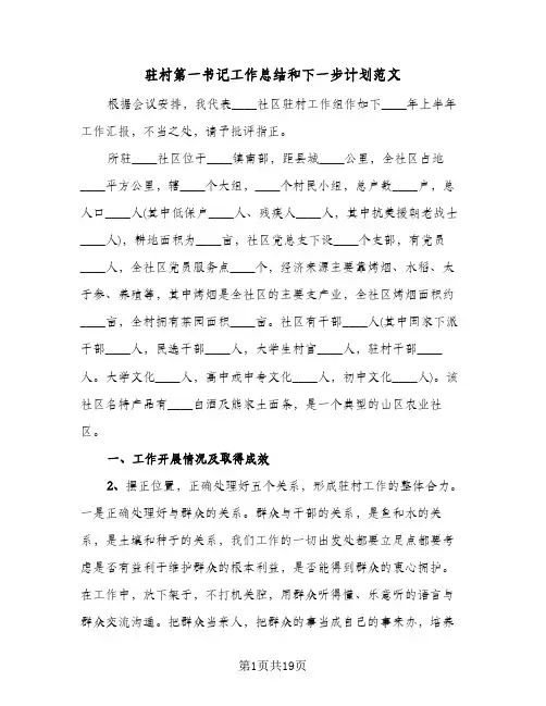 驻村第一书记工作总结和下一步计划范文(五篇)