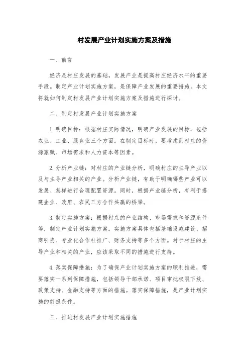 村发展产业计划实施方案及措施