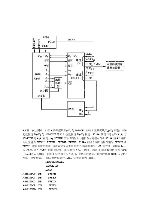 微型计算机原理及其接口技术第九、十章部分习题答案 林志贵