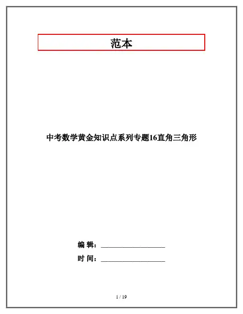 中考数学黄金知识点系列专题16直角三角形