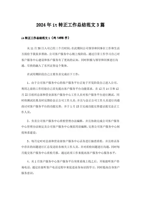 2024年it转正工作总结范文3篇