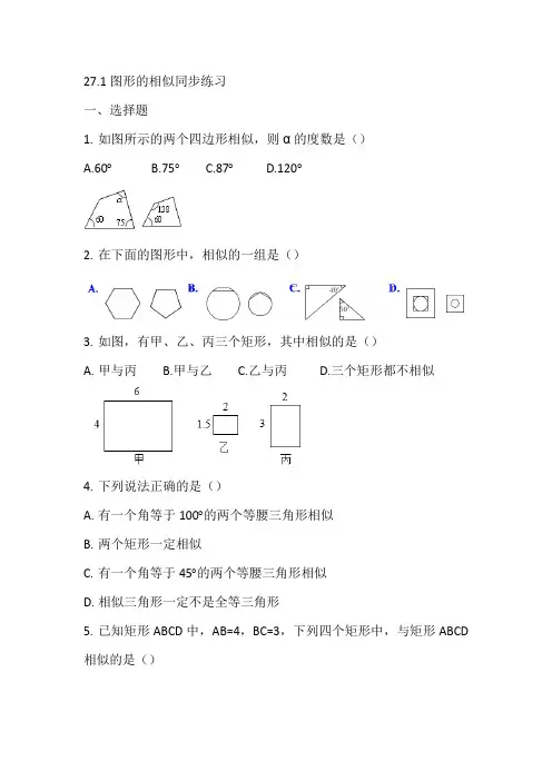 27.1图形的相似同步练习