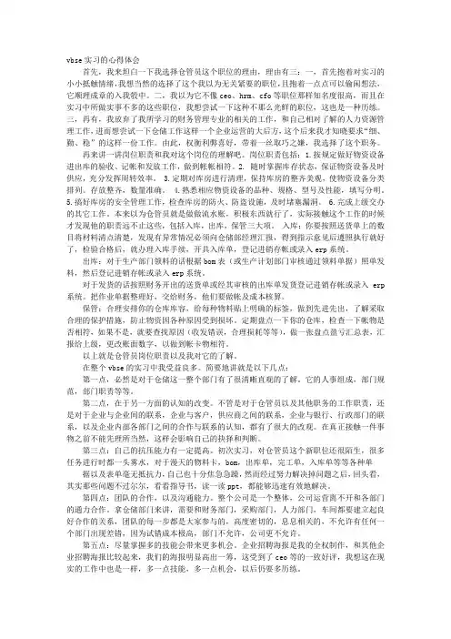 VBSE实训心得体会