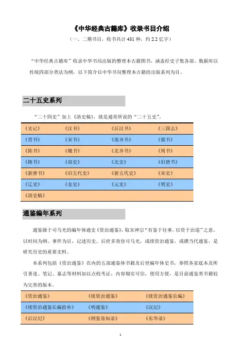 《中华经典古籍库》收录书目介绍