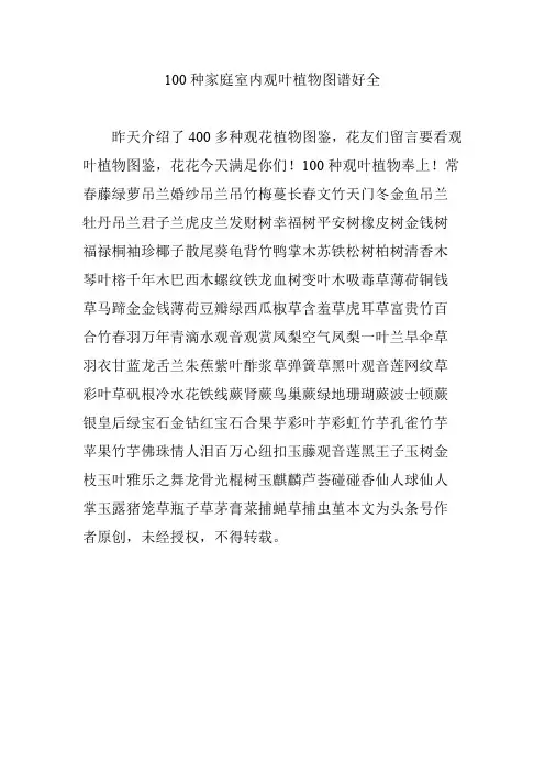 100种家庭室内观叶植物图谱好全