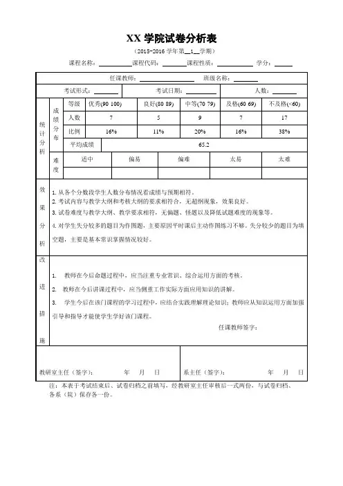 试卷分析模板