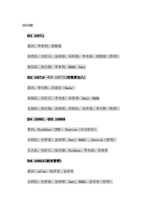 runningman期数整理